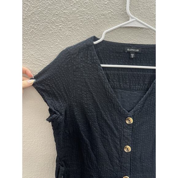 Express Womens Jumpsuit Size Large Black Short Sleeve V-Neck One Piece - Picture 3 of 15